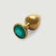 Medium Round Gem Metal Butt Plug - Gold/Green by Sexopolis