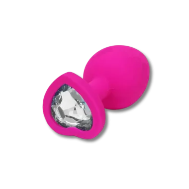 Πρωκτική Σφήνα Σιλικόνης με Κόσμημα Καρδιά Anal Collection Silicone Large Butt Plug with Heart Jewel - Ροζ/Διάφανο