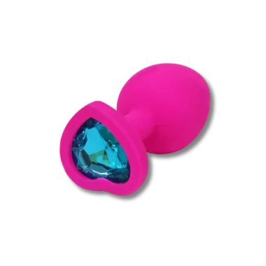 Πρωκτική Σφήνα Σιλικόνης με Κόσμημα Καρδιά Anal Collection Silicone Large Butt Plug with Heart Jewel - Ροζ/Μπλε