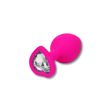 Πρωκτική Σφήνα Σιλικόνης με Κόσμημα Καρδιά Anal Collection Silicone Medium Butt Plug with Heart Jewel - Ροζ/Διάφανο