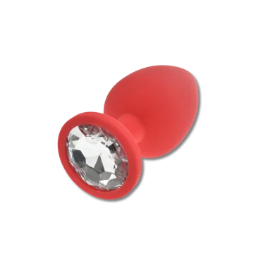 Πρωκτική Σφήνα Σιλικόνης με Κυκλικό Κόσμημα Anal Collection Silicone Large Butt Plug with Round Jewel - Κόκκινο/Διάφανο