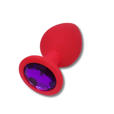 Πρωκτική Σφήνα Σιλικόνης με Κυκλικό Κόσμημα Anal Collection Silicone Large Butt Plug with Round Jewel - Κόκκινο/Μωβ