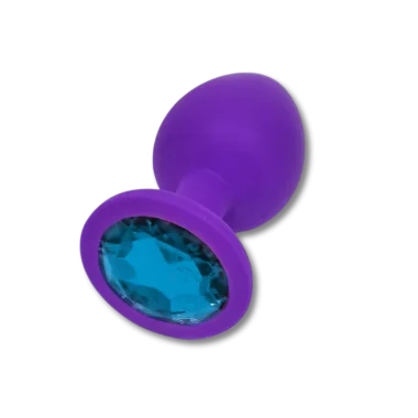 Πρωκτική Σφήνα Σιλικόνης με Κυκλικό Κόσμημα Anal Collection Silicone Large Butt Plug with Round Jewel - Μωβ/Γαλάζιο