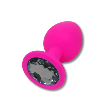 Πρωκτική Σφήνα Σιλικόνης με Κυκλικό Κόσμημα Anal Collection Silicone Large Butt Plug with Round Jewel - Ροζ/Μαύρο
