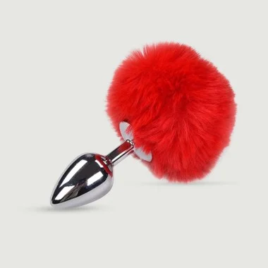 Μεταλλική Πρωκτική Σφήνα με Ουρά Metal Medium Anal Fluffy Butt Plug - Ασημί/Κόκκινο