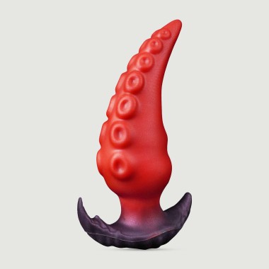 Κυρτή Πρωκτική Σφήνα Σιλικόνης Με Υφή Χταποδιού Octopus Texture Silicone Butt Plug 16 x 5 cm - Κόκκινη