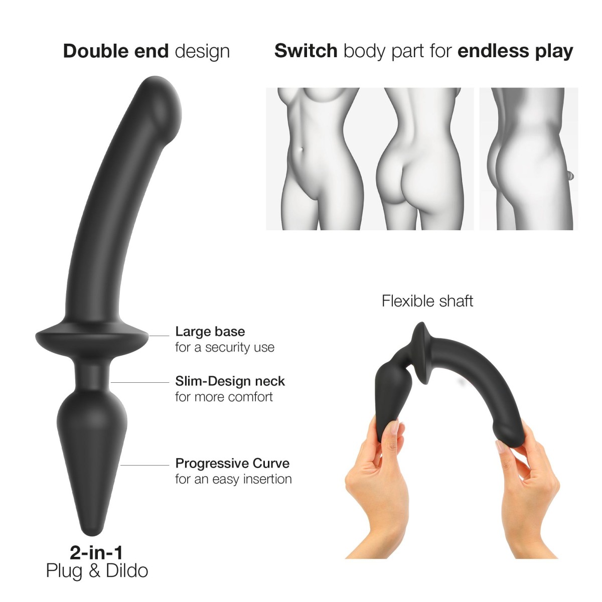 Switch Plug In XX-Large Semi Realistic Dildo with Butt Plug - Black by Sexopolis