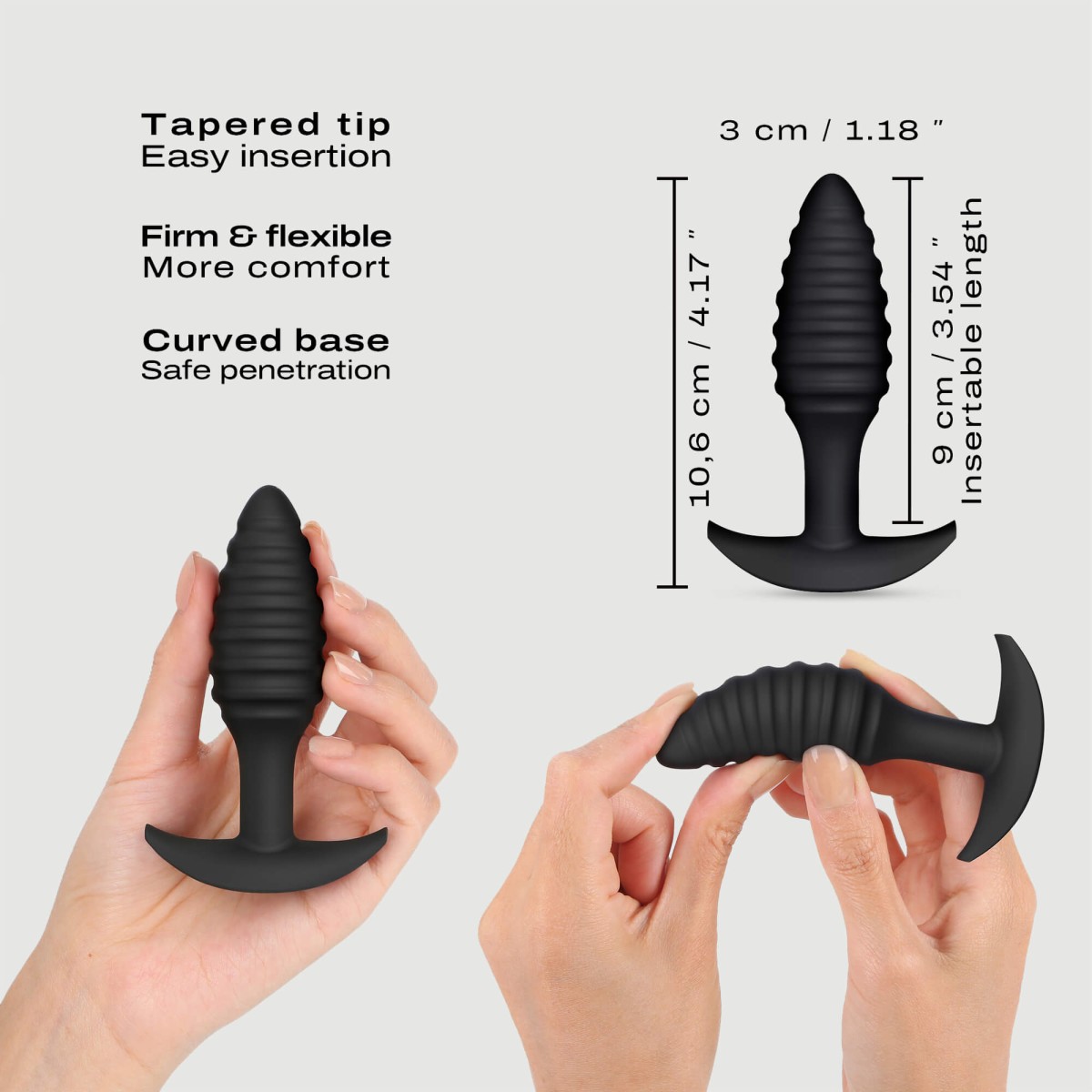 Spiral Ribbed Silicone Butt Plug - Black by Sexopolis