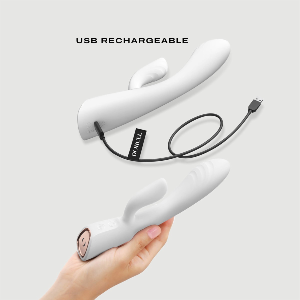 Flexi Silicone Rabbit Premium Flexible Heating Vibrator - White by Sexopolis