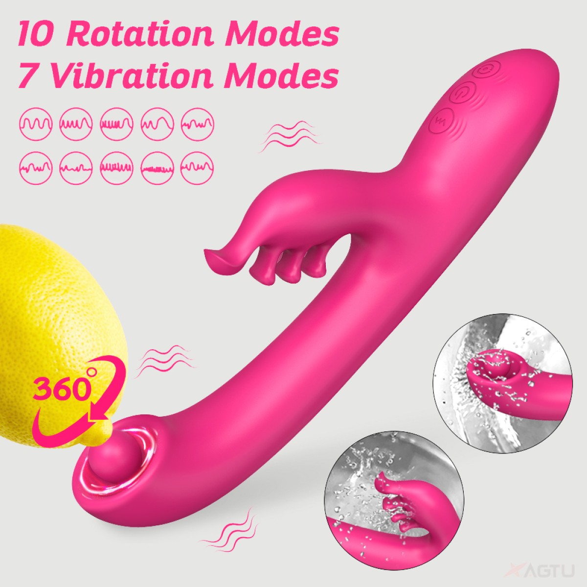 Sexopolis Giselle Silicone Rabbit Vibrator with Rotating Tip - Pink by Sexopolis