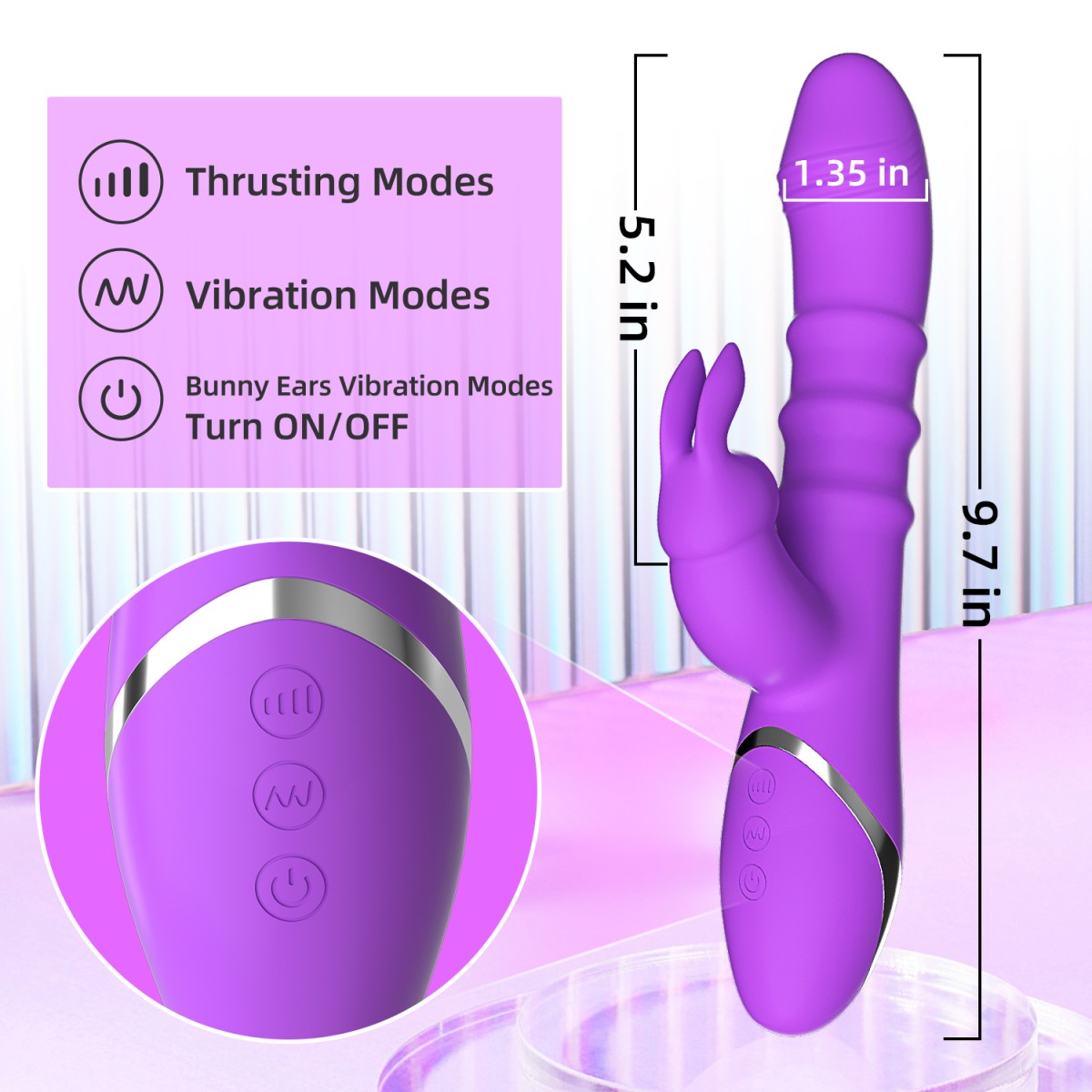 Sexopolis Astraia Thrusting Silicone Rabbit Vibrator with Internal Beads - Purple by Sexopolis