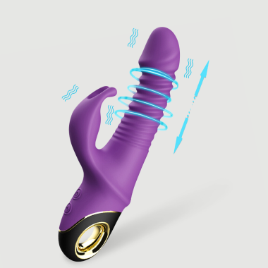 Coco Thrusting Silicone Ribbed Rabbit Vibrator - Purple