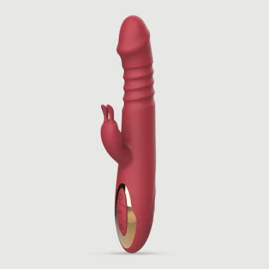 Vegas Ribbed Thrusting Silicone Vibrator with Bulge Tip - Red
