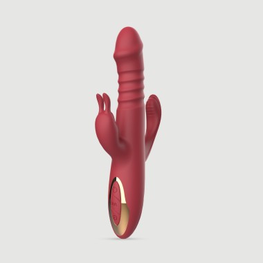Triple Trouble Thrusting Triple Silicone Rabbit Vibrator With Anal Stimulation - Red