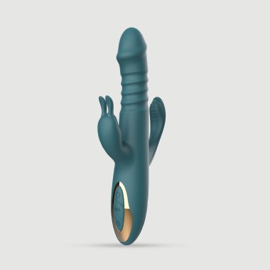 Triple Trouble Thrusting Triple Silicone Rabbit Vibrator With Anal Stimulation - Green