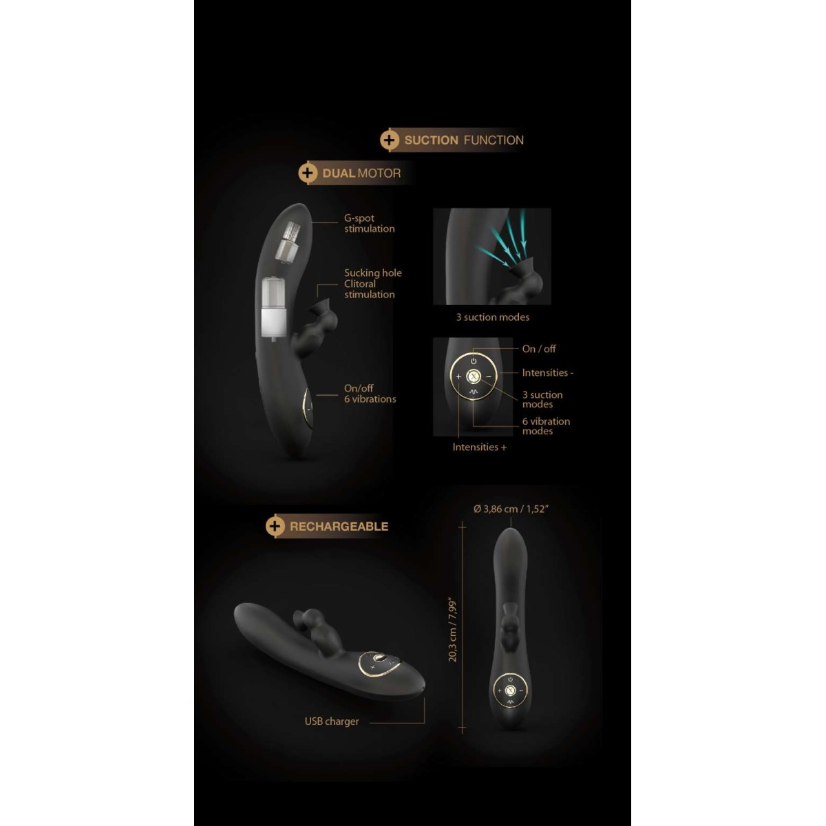 Divine Clitoral Suction Silicone Rabbit Vibrator - Black by Sexopolis