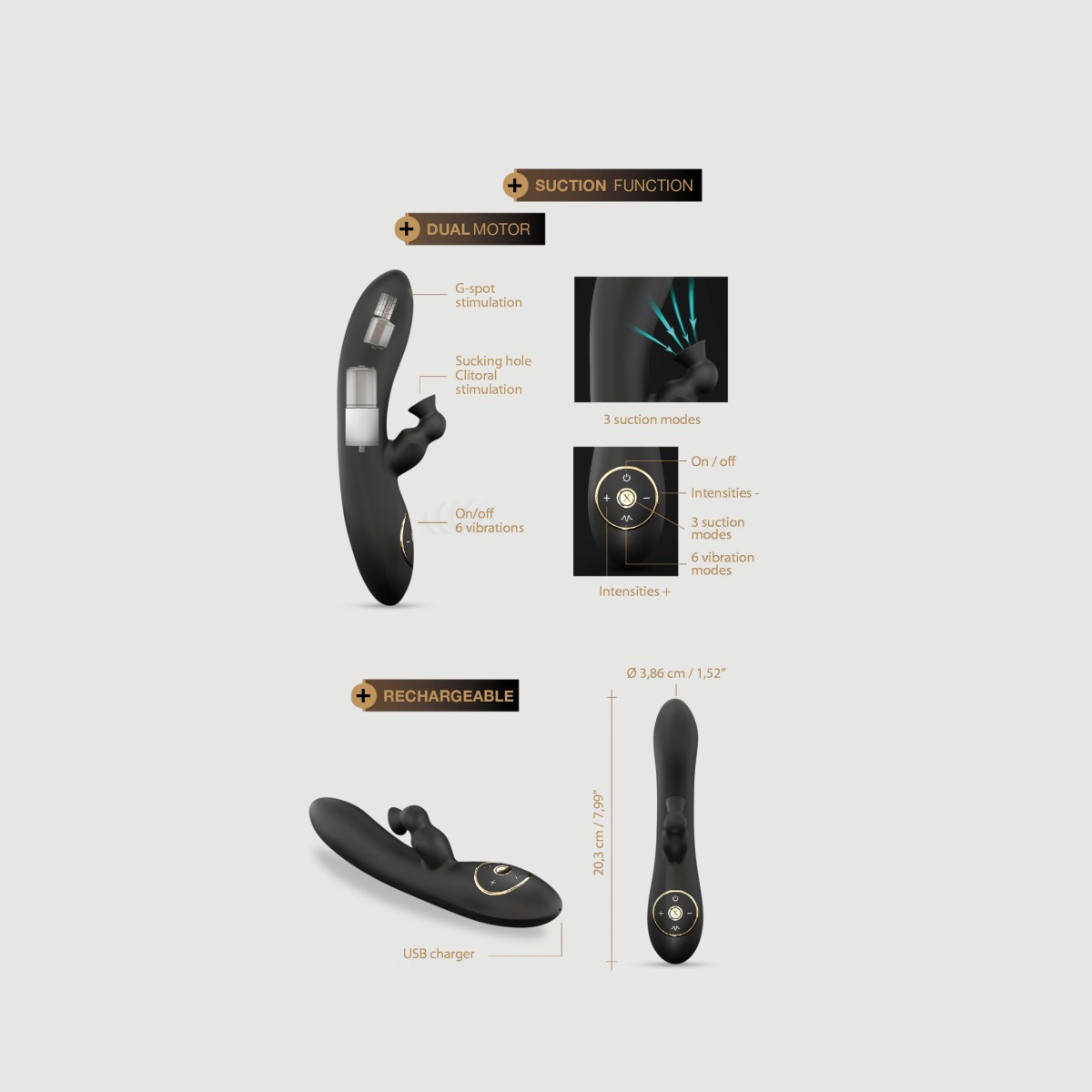 Divine Clitoral Suction Silicone Rabbit Vibrator - Black by Sexopolis