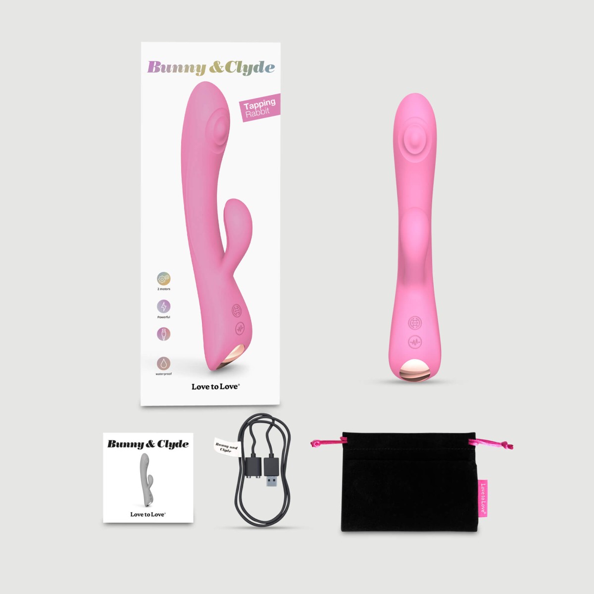 Bunny & Clyde Premium Tapping Silicone Rabbit Vibrator - Pink by Sexopolis