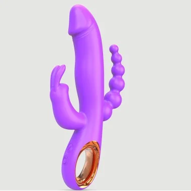 Sexopolis Hugo Rabbit Silicone Vibrator with Anal Beads - Purple