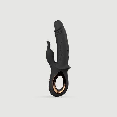 Realistic Rabbit Silicone Vibrator With Clitoris Tickler - Black