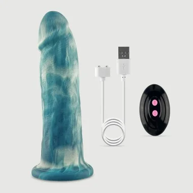 Θερμαινόμενος Ρεαλιστικός Δονητής Σιλικόνης Με Βεντούζα 22 cm Liquid Silicone Heating & Vibrating Realistic Dildo With Suction Cup - Πράσινος