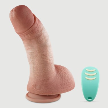 Κυρτός Παχύς Ασύρματος Ρεαλιστικός Δονητής Σιλικόνης Με Όρχεις & Βεντούζα Zuri 21 cm - Φυσικό Χρώμα