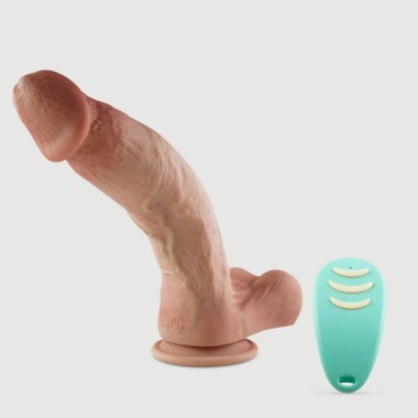 Μεγάλος Κυρτός Ασύρματος Ρεαλιστικός Δονητής Σιλικόνης Με Όρχεις & Βεντούζα Tasma 27,5 cm - Φυσικό Χρώμα