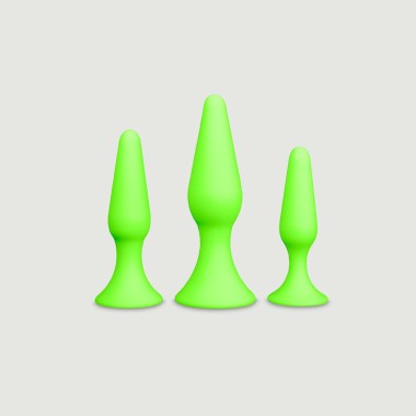 Glow In The Dark Silicone Butt Plug Set - Green