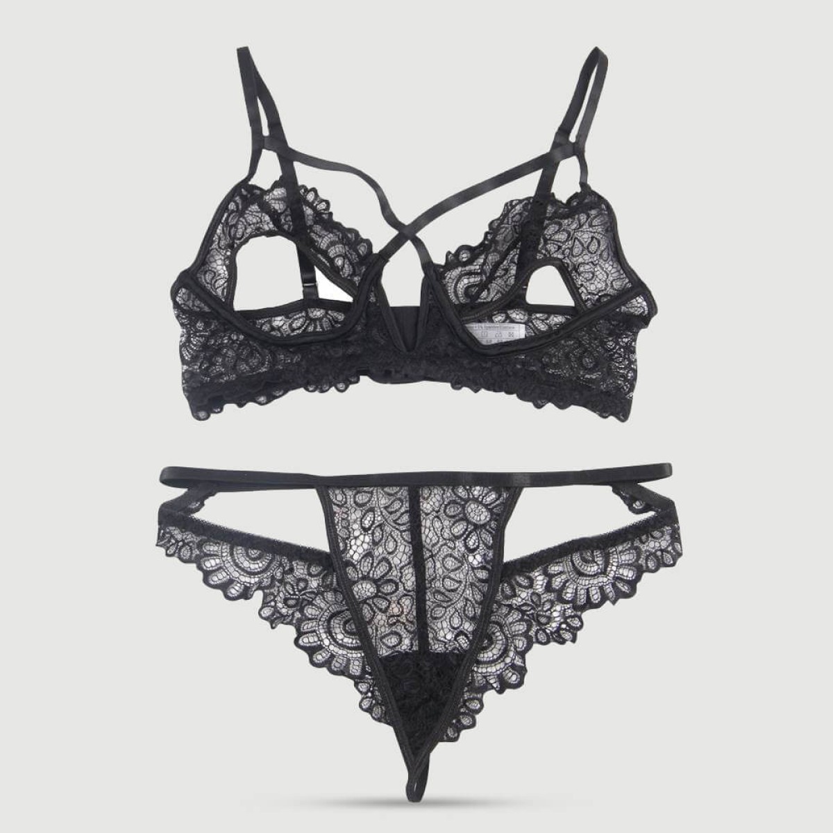 Plus Size Σετ Σουτιέν Με Δαντέλα & Βαθύ V Exquisite Lace Appeal Deep V Mini Temptation Bra Set - Μαύρο by Sexopolis