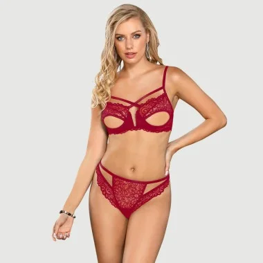 Σετ Σουτιέν Με Δαντέλα & Βαθύ V Exquisite Lace Appeal Deep V Mini Temptation Bra Set - Κόκκινο
