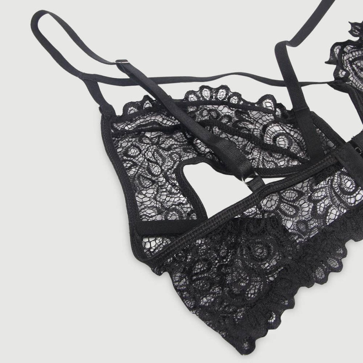 Exquisite Lace Appeal Deep V Mini Temptation Bra Set - Black by Sexopolis