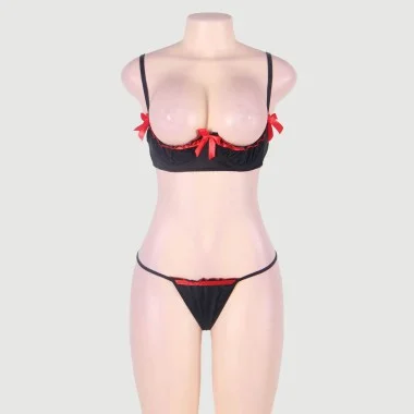Σετ Σουτιέν Με Φιόγκο Sexy Bra With Flower - Μαύρο