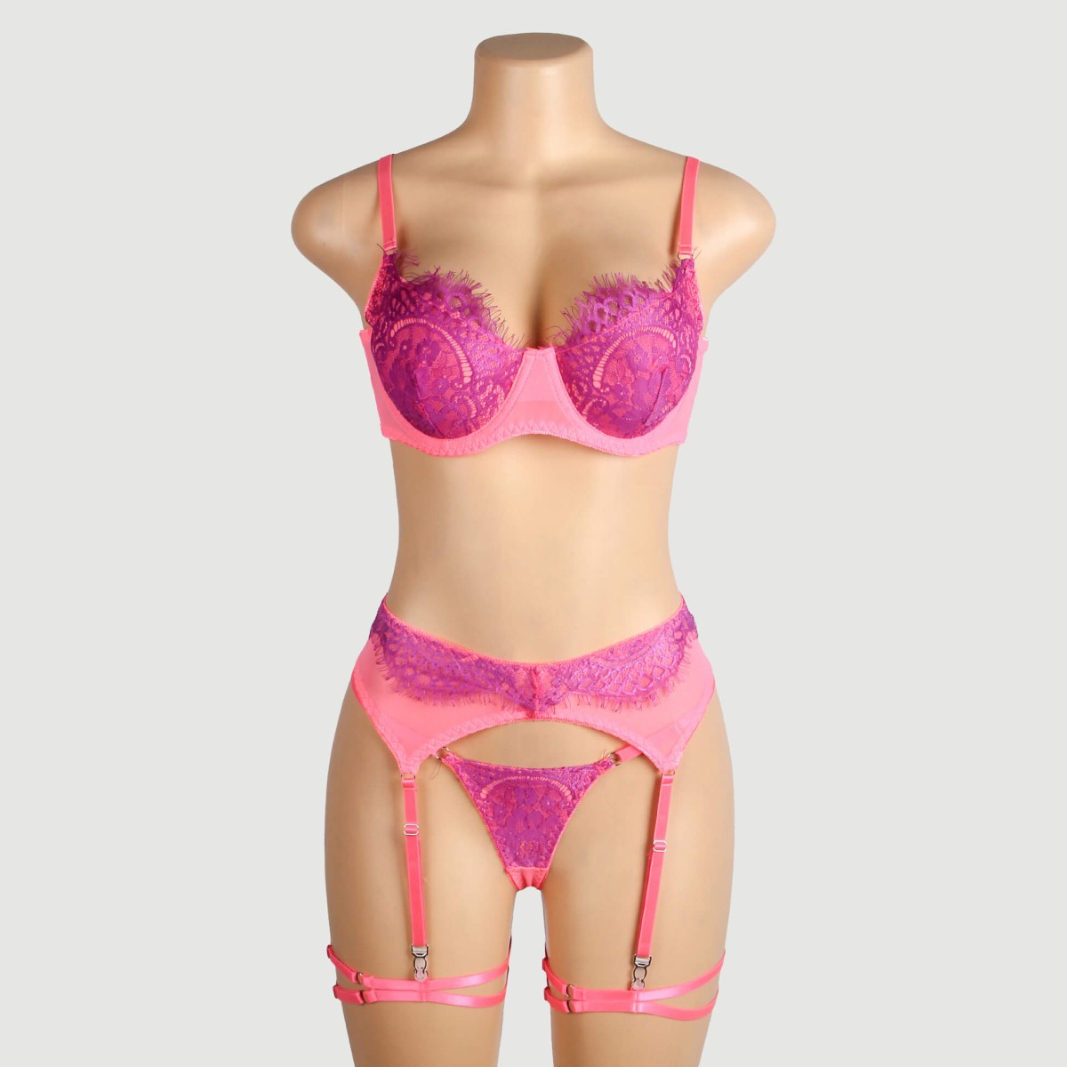 Σετ Σουτιέν & Σλιπ Με Δαντέλα & Λεπτομέρειες Τριαντάφυλλου Rose Spliced Eyelash Lace Bra Set - Ροζ by Sexopolis