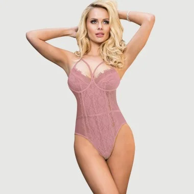 Κορμάκι Χωρίς Μπανέλα Με Δαντέλα & Ανοιχτό Καβάλο Pink Lace Open Crotch Teddy - Ροζ