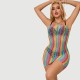 Ολόσωμο Δίχτυ Με Ανοιχτούς Ώμους Rainbow Colorful Off Shoulder Sleeveless Fishnet Bodystocking - Πολύχρωμο by Sexopolis