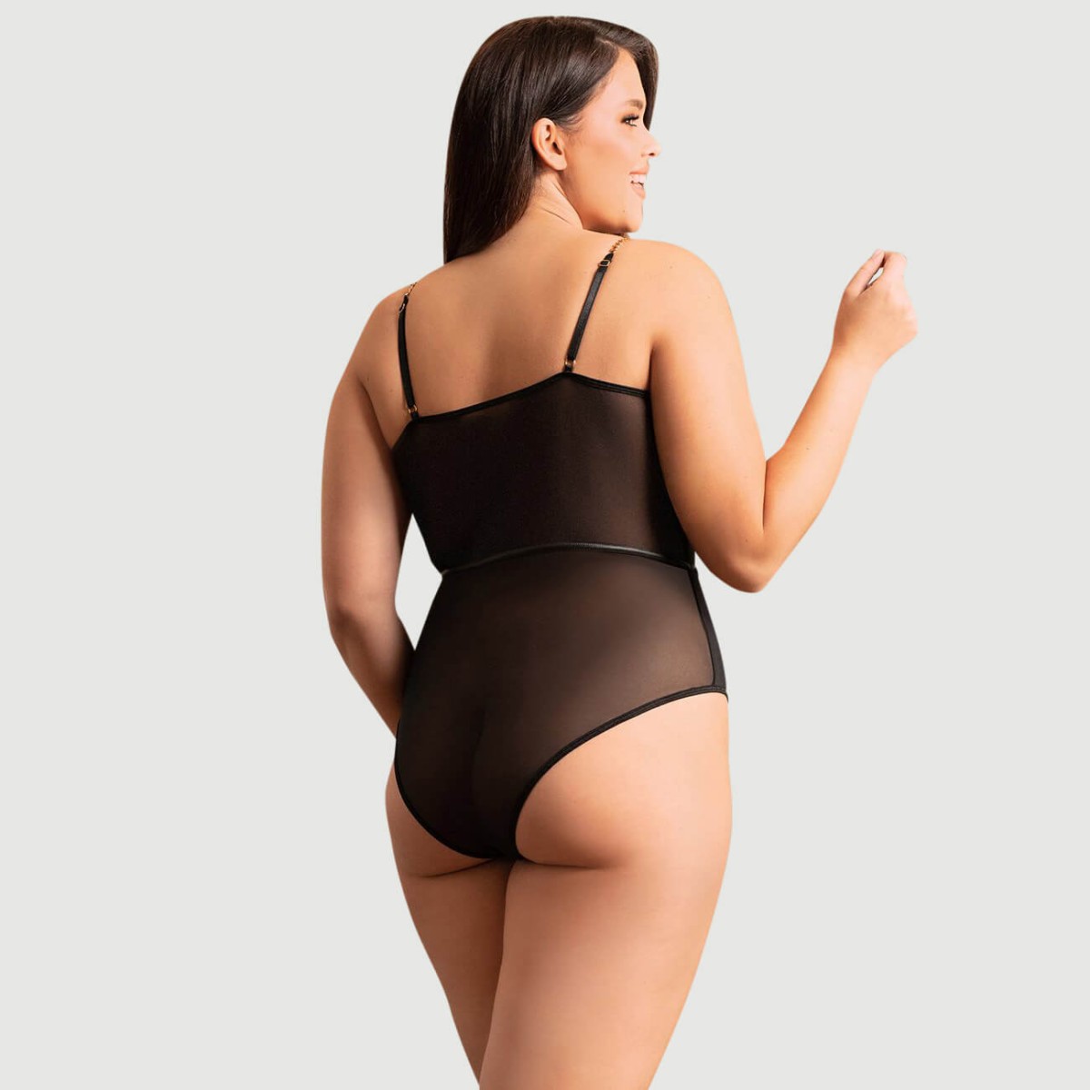 Plus Size Sexy Κορμάκι One Piece Metal Strap See Through Underwire Bodysuit - Μαύρο by Sexopolis