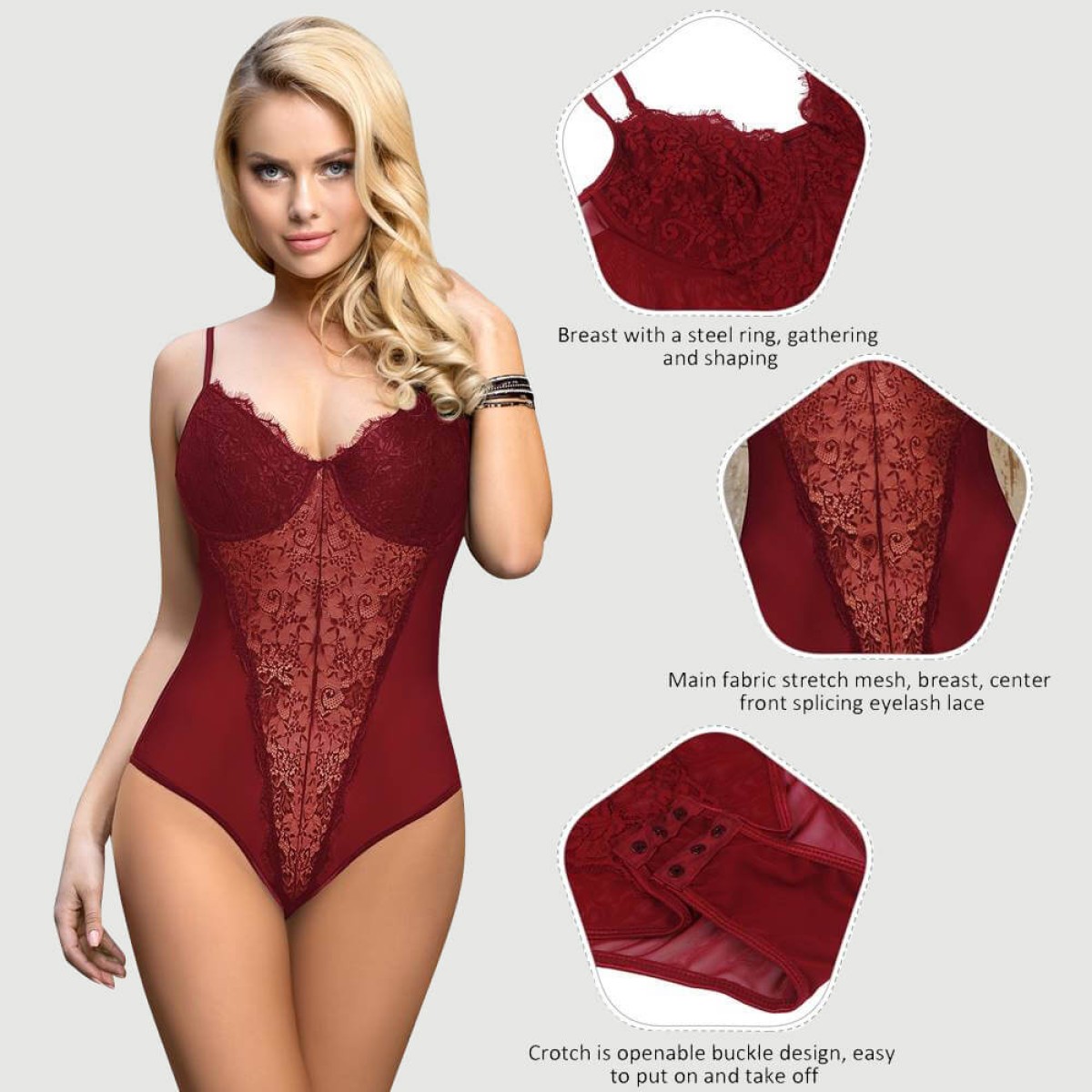 Σέξι Κορμάκι Με Ανοιχτό Καβάλο & Δαντέλα Crotchless High Quality Lace Splicing Sexy Teddy With Underwire - Κόκκινο by Sexopolis