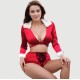Plus Size Σέξι Μακρυμάνικη Χριστουγεννιάτικη Στολή Sexy Long Sleeved Tie Up 2 Piece Christmas Suit – Κόκκινο by Sexopolis