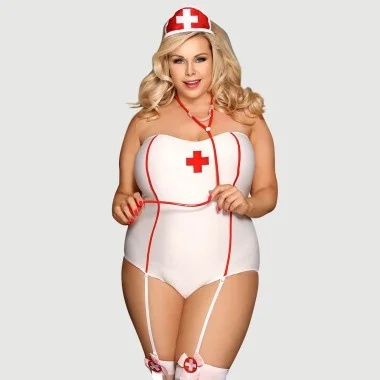 Plus Size Sexy Στολή Νοσοκόμας Plus Size White Sexy Nurse Costume Teddy - Λευκό