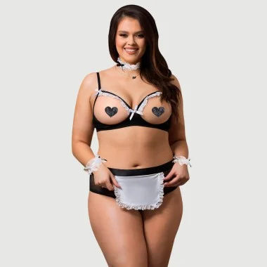 Plus Size Στολή Καμαριέρας Sexy Maid Open Cup Costume