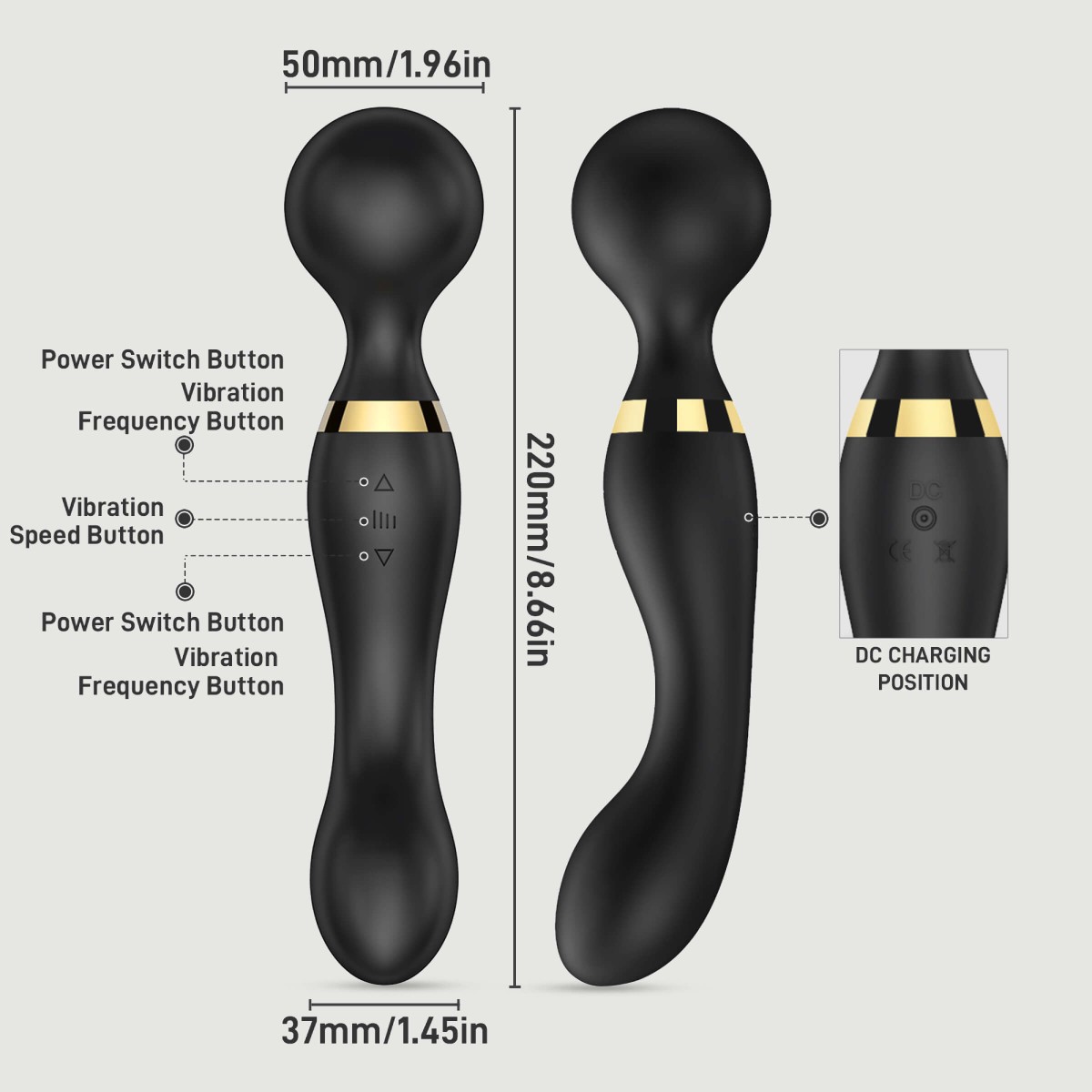Aurelia Flexible Premium Silicone 2 in 1 Massage Wand & G-Spot Stimulator - Black by Sexopolis