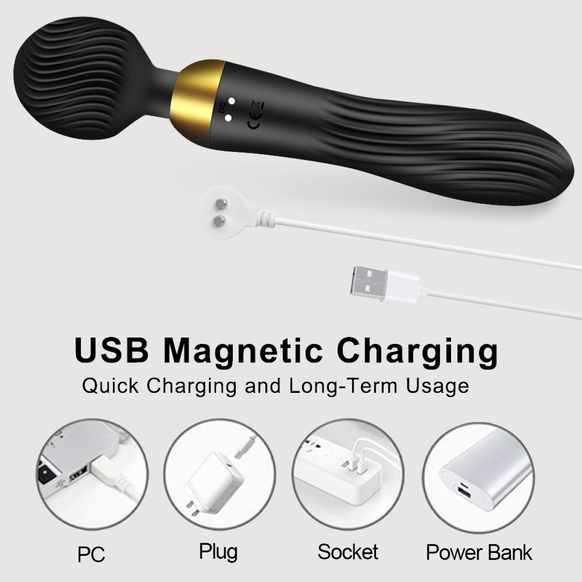 Amalthea 2 in 1 Classic & Wand Massage Vibrator - Black by Sexopolis