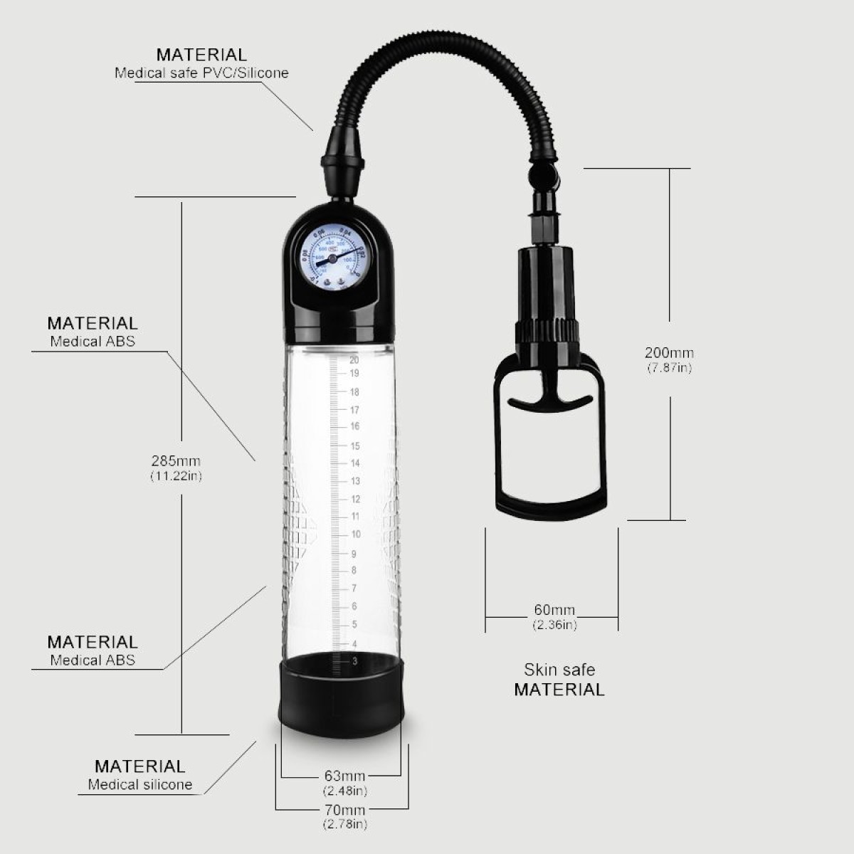 Sexopolis Male Beginners Penis Pump With Handle & Gauge - Transparent by Sexopolis