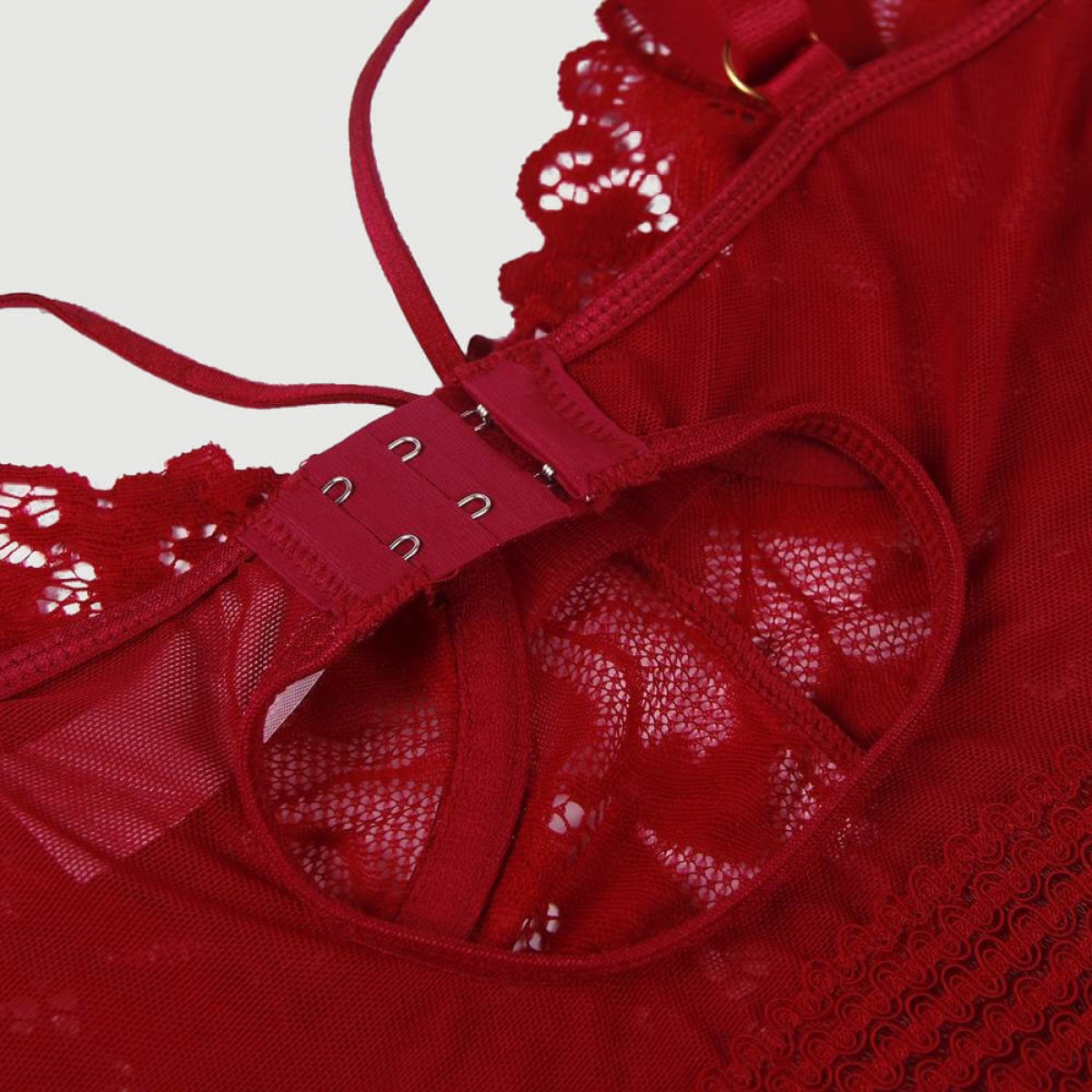 Plus Size Babydoll Με Ζαρτιέρες Μπανέλα & Δίχτυ Garter Babydoll With Underwire Mesh Stitching Dark Red Lace - Κόκκινο by Sexopolis