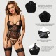 Plus Size Δαντελωτό Κορμάκι Με Ζαρτιέρες & Μπανέλα Flocking Lace Garter Teddy With Underwire - Μαύρο by Sexopolis