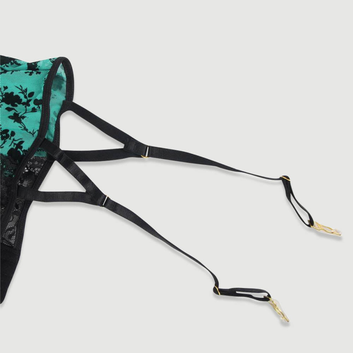 Plus Size Δαντελωτό Κορμάκι Με Ζαρτιέρες & Μπανέλα Flocking Lace Garter Teddy With Underwire - Πράσινο by Sexopolis