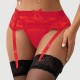 Lace Metal Button G String Panties With Garter Belt - Red by Sexopolis