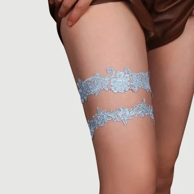 Σέξι Δαντελωτή Καλτσοδέτα Με Φιογκάκι Floral Lace Bow Leg Ring - Μπλε