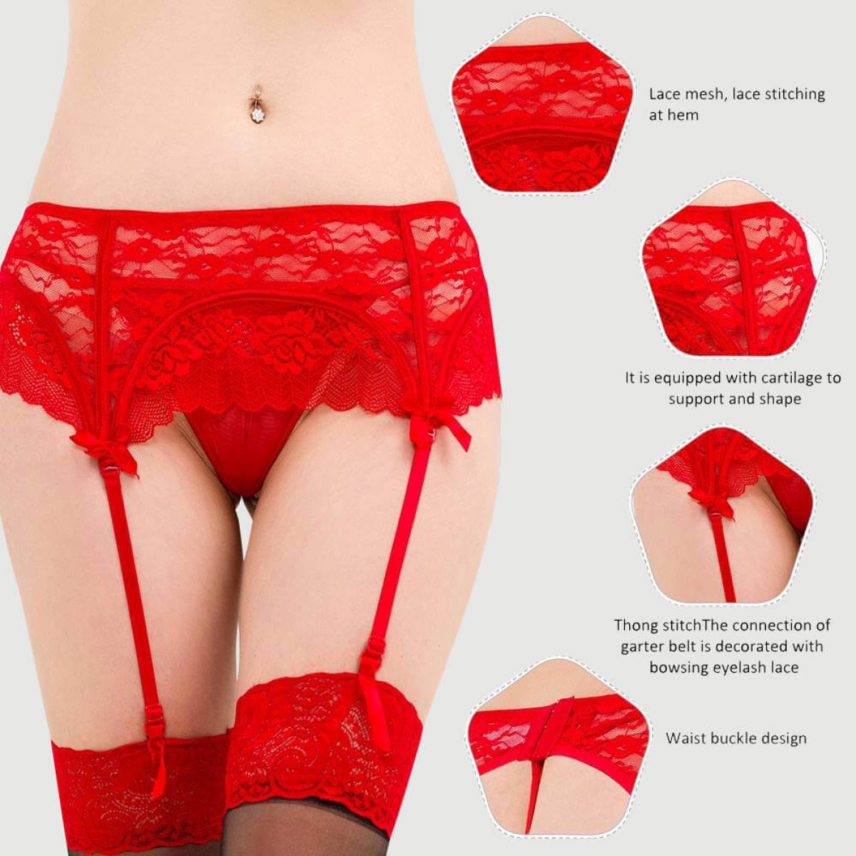 Ζώνη Ζαρτιέρας Με Εσώρουχο Red Sexy Lace Garter Panty - Κόκκινο by Sexopolis