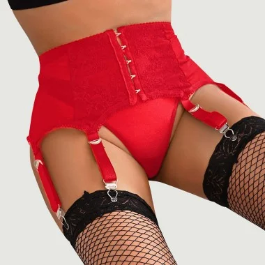 Ζώνη Ζαρτιέρας με Κούμπωμα Sexy Stretch Five Hook and Eye Garter Belt Panty - Κόκκινη